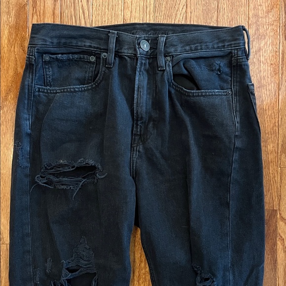 American Eagle Black Distressed High Rise Denim Jeans Women’s Size 6 Short - Picture 5 of 12